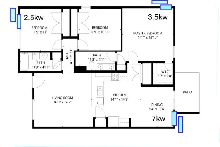 Another plan indicating correct air conditioner placement