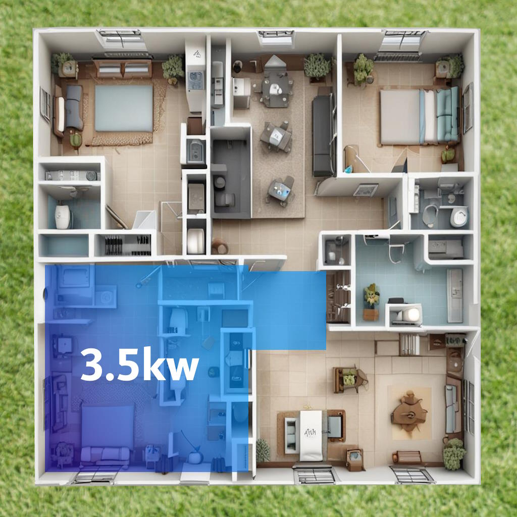 Correct split system size for this room What size air conditioner is best for this home?