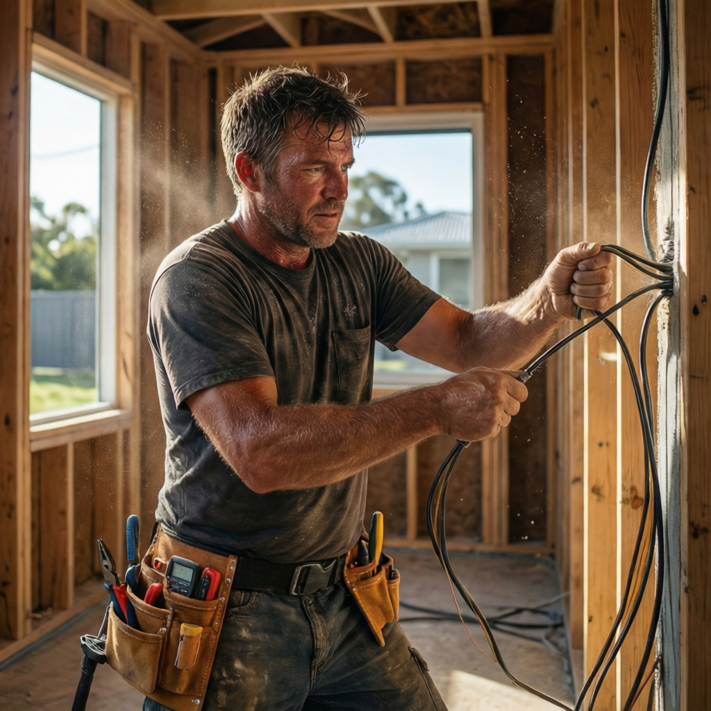 Split system line set neatly concealed along an exterior wall Digital manometer measuring static pressure within ductwork for balancing airflow performance.