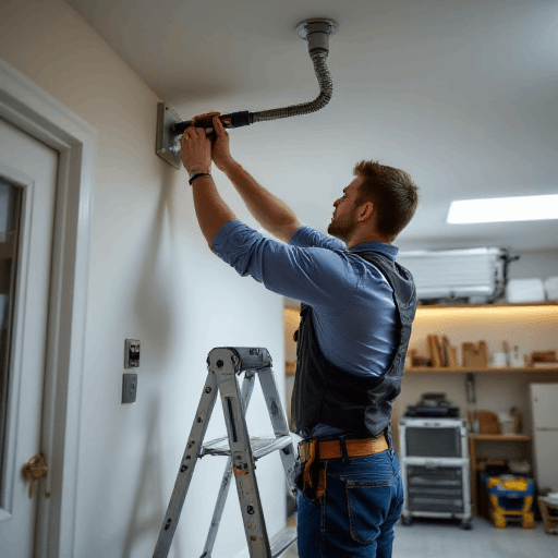 A professional installs a ventilation fan in a Brisbane home, demonstrating expertise in back-to-back split system