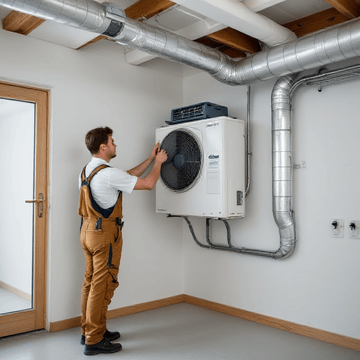 Technician adjusts wall-mounted outdoor AC unit as rising homelessness worsens; call 0420 718827 for installs