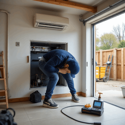 Technician inspects furnace while rising homelessness leaves more Australians without cooled shelter