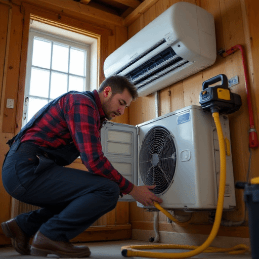 Technician checking a wall-mounted unit to ensure compliance with air conditioning approvals; call 0420 718827 for advice.
