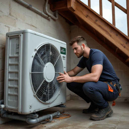 Technician inspects outdoor unit after hvac install fails; call 0420 718827 for expert fixes