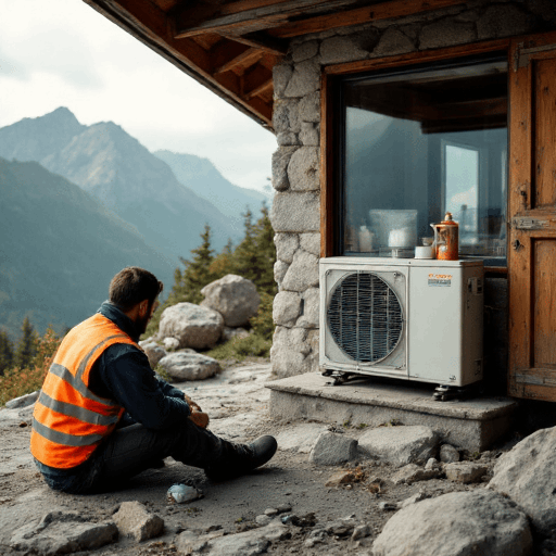 Technician examining split system electrical unit outdoors; for Brisbane installs call 0420 718827