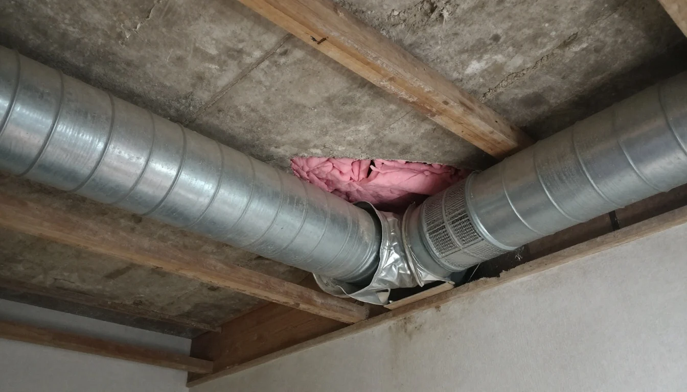 Squashed ducts and a ceiling crack illustrate hvac install fails from a Brisbane split system job